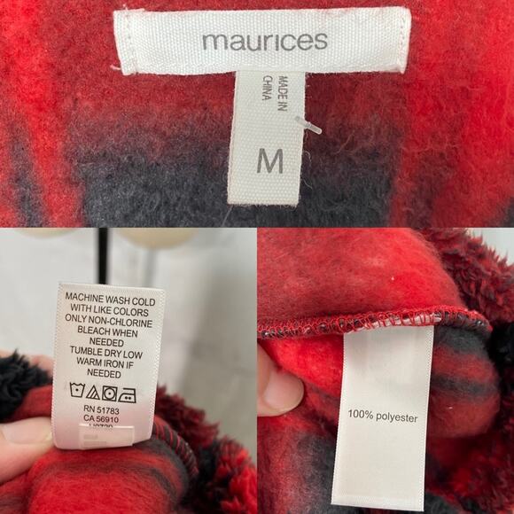 NWT Maurices Plaid Fleece Teddy Pullover Red Black Fleece Cabin Core Size M - Picture 7 of 8